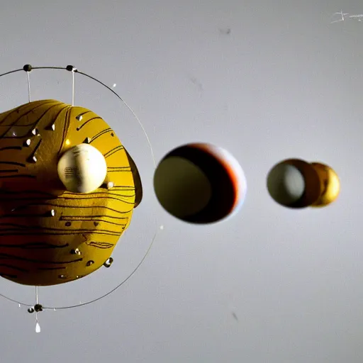 Image similar to a kinetic sculpture of this solar system, sun, orrery, canon 5 d 5 0 mm lens, papier - mache, studio, circa 2 0 0 8