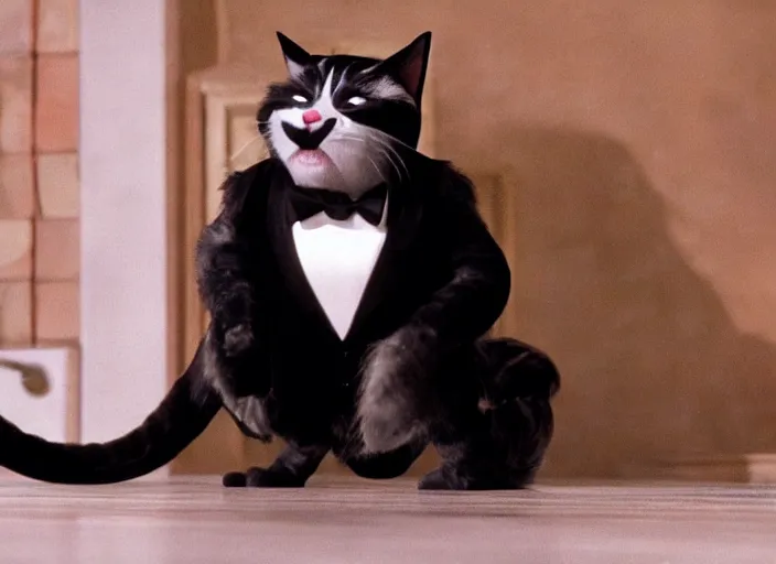 Prompt: film still of Danny Devito as Mr Mistoffelees!!! in Cats, 4k