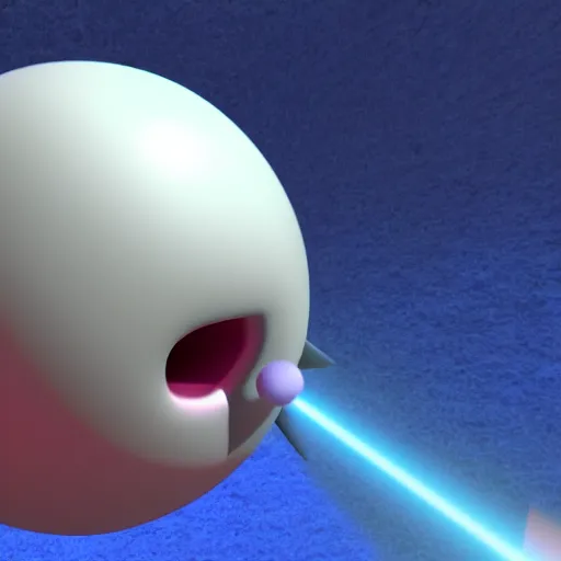 Prompt: kirby inhaling the globe, 3d render, detailed