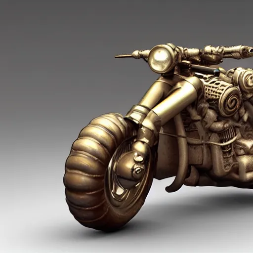 Image similar to akira motorcycle, steampunk, 3 d model, 3 d sculpture, 3 d cg, digital art, soft light