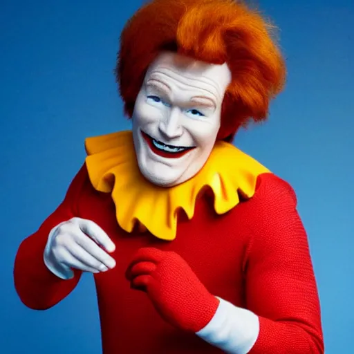 Prompt: Conan O'Brien dressed as Ronald McDonald