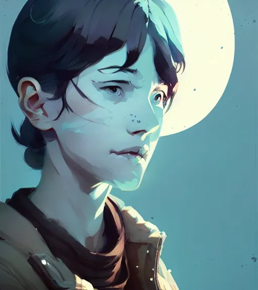 Image similar to portrait of naru from prey, by atey ghailan, by greg rutkowski, by greg tocchini, by james gilleard, by joe fenton, by kaethe butcher, dynamic lighting, gradient light blue, brown, blonde cream and white color scheme, grunge aesthetic