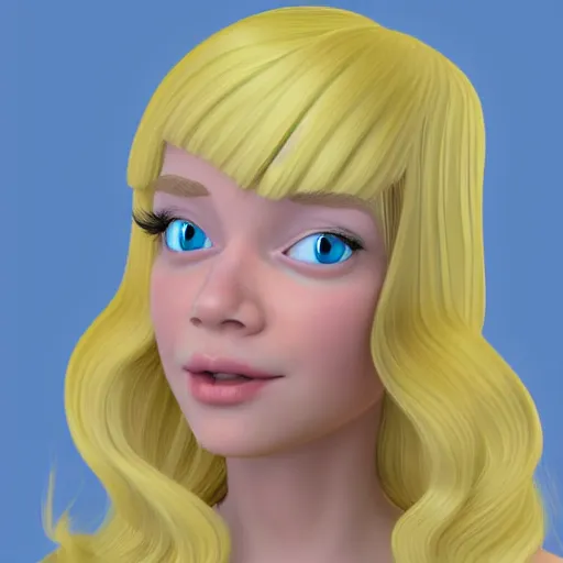 Prompt: a 3d princess with blonde hair , 3d cgi , disney style , photorealistic