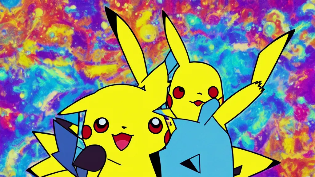 Image similar to pikachu, psychedelic, in a pokemon episode, 4k