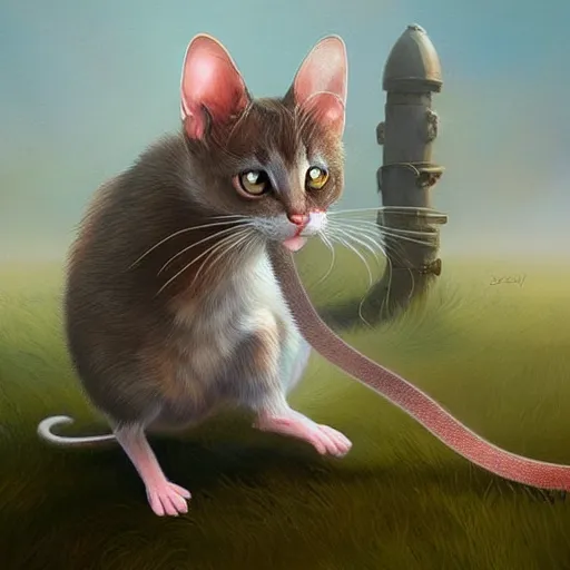 Prompt: hybrid of mouse and cat, half cat - half mouse, digital art, highly detailed, art by george stubbs, anton fadeev, james gurney