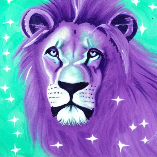 Prompt: a purple lion in space