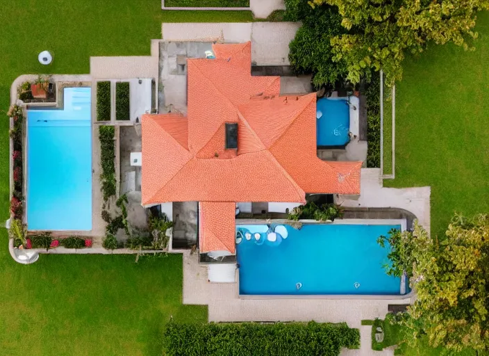 Image similar to realistic photo of a house from above, clean photo, stock photo, award winning, editorial, beautiful, establishing shot, 3 5 mm, zeiss lens, canon, nikon