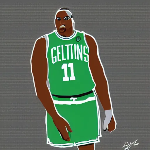 Prompt: Celtics Glen Big Baby Davis as a cyborg digital art