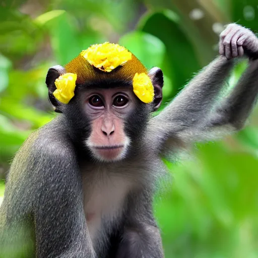 Image similar to a monkey wearing a yellow kimono, 8 k