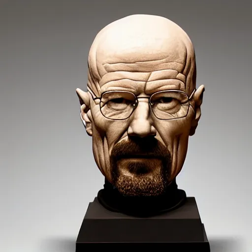 Prompt: a clay sculpture bust of walter white, photograph, studio lighting, award winning sculpture