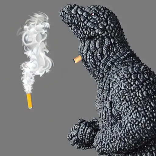 Prompt: anthropomorphic godzilla smoking cigarette