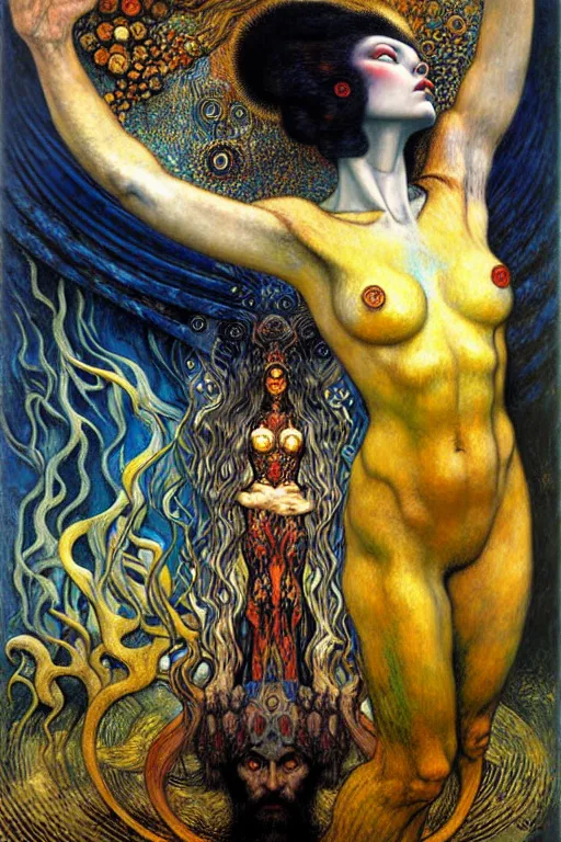 Image similar to Divine Chaos Engine by Karol Bak, Jean Delville, William Blake, Gustav Klimt, and Vincent Van Gogh, symbolist, visionary