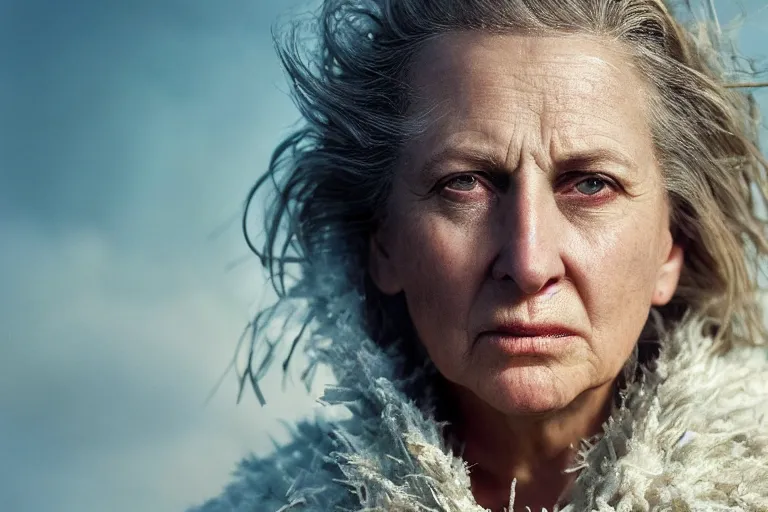 Prompt: a highly detailed cinematic headshot portrait photograph of a frozen middle aged woman stood in a field, field on fire, ultra realistic, depth, beautiful lighting, by annie leibovitz, photorealistic, hyperrealistic, octane, masterpiece