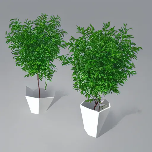 Image similar to early 3 d low polygon artifical plants on a white background