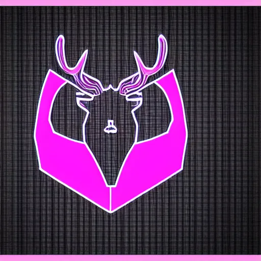 Image similar to logo for corporation that involves deer head, symmetrical, retro pink synthwave style, retro sci fi