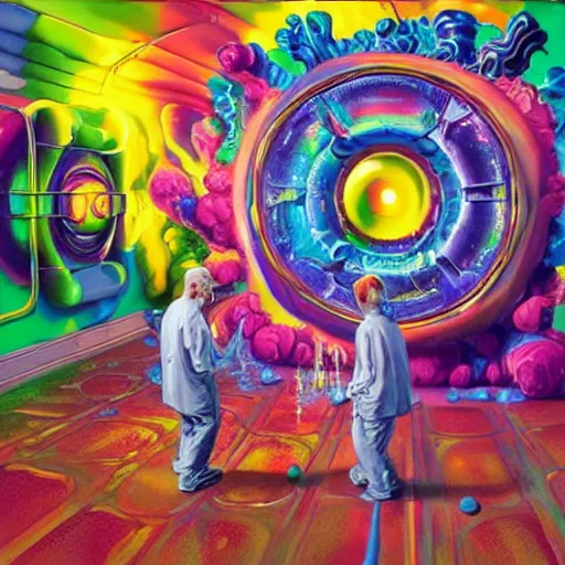 Prompt: jelly rococo gel lions bursting plasma and colorful auras, liquid, drippy, splashing, scifi 3 d paint spray by beeple, rob gonsalves, jeff koons, jacek yerka, m. c. escher