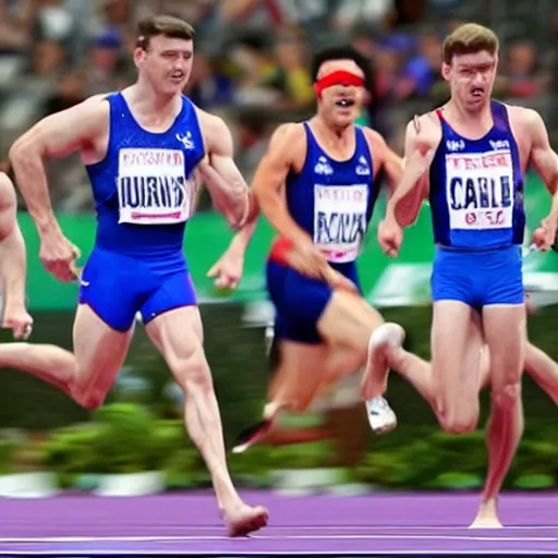 Image similar to Goblins competing with men in the Olympics 100m sprint