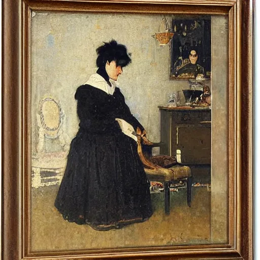 Image similar to woman collecting antique coins by alfred stevens