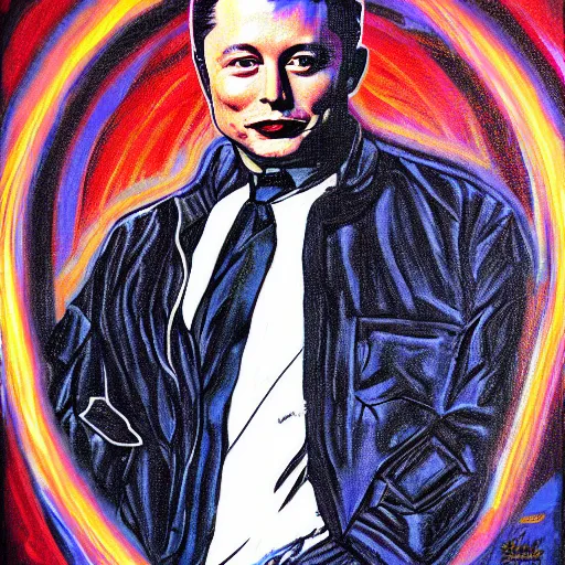 Image similar to painting of elon musk in the style of alex gray