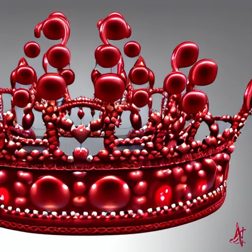 Image similar to a crown with 3 red gems on it, symmetrical, digital art