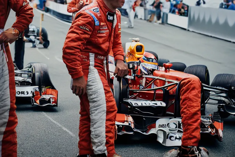 Prompt: closeup portrait of a pit crew at the formula 1, by Steve McCurry and David Lazar, natural light, detailed face, CANON Eos C300, ƒ1.8, 35mm, 8K, medium-format print