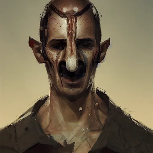 Image similar to portrait of character with his nose ripped off with his nose ripped off with his nose ripped off with his nose ripped off with his nose ripped off with his nose ripped off with his nose ripped off, by Greg rutkowski