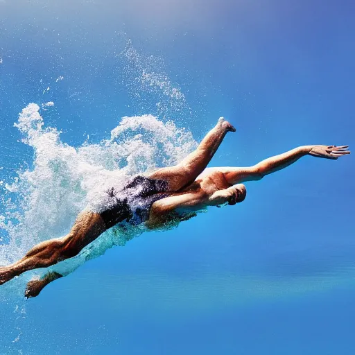 Prompt: hyper realistic photo of swimmer swimming in the clouds