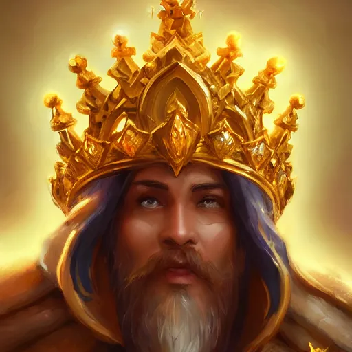 Image similar to a golden majestic crown with gemstone carved into it, floating crown, yellow theme, bright art masterpiece artstation. 8 k, sharp high quality artwork in style of jose daniel cabrera pena and greg rutkowski, concept art by tooth wu, blizzard warcraft artwork, hearthstone card game artwork, the crown