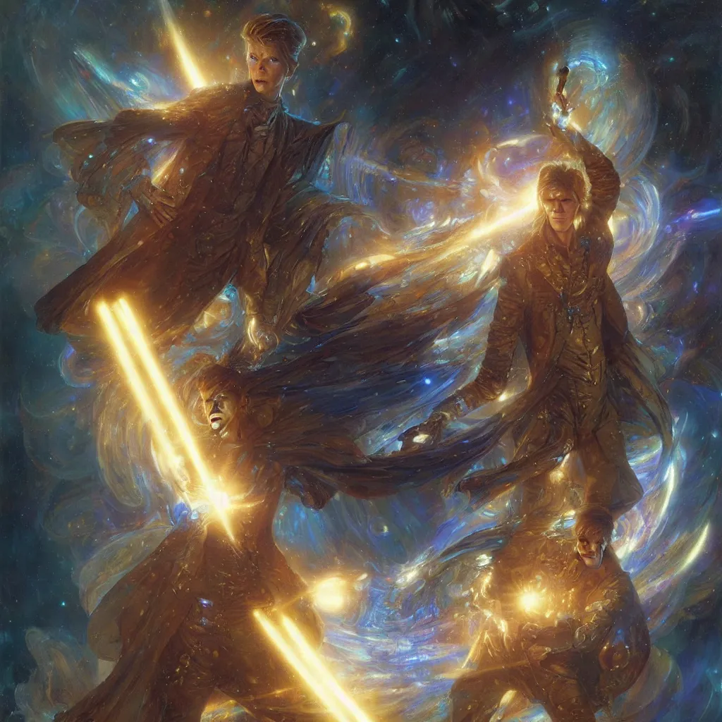 Image similar to david bowie as doctor who, radiant light, caustics, heroic, bright iridescent light, by gaston bussiere, bayard wu, greg rutkowski, maxim verehin