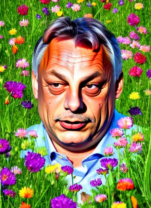 Prompt: hungarian prime minister viktor orban laying on a field of flowers with multiple cute kittens, photo, professionally retouched, realistic, smooth face, perfect eyes, symmetrical, full body shot, wide angle, sharp focus on eyes, 8 k high definition, insanely detailed, intricate, elegant, art by artgerm