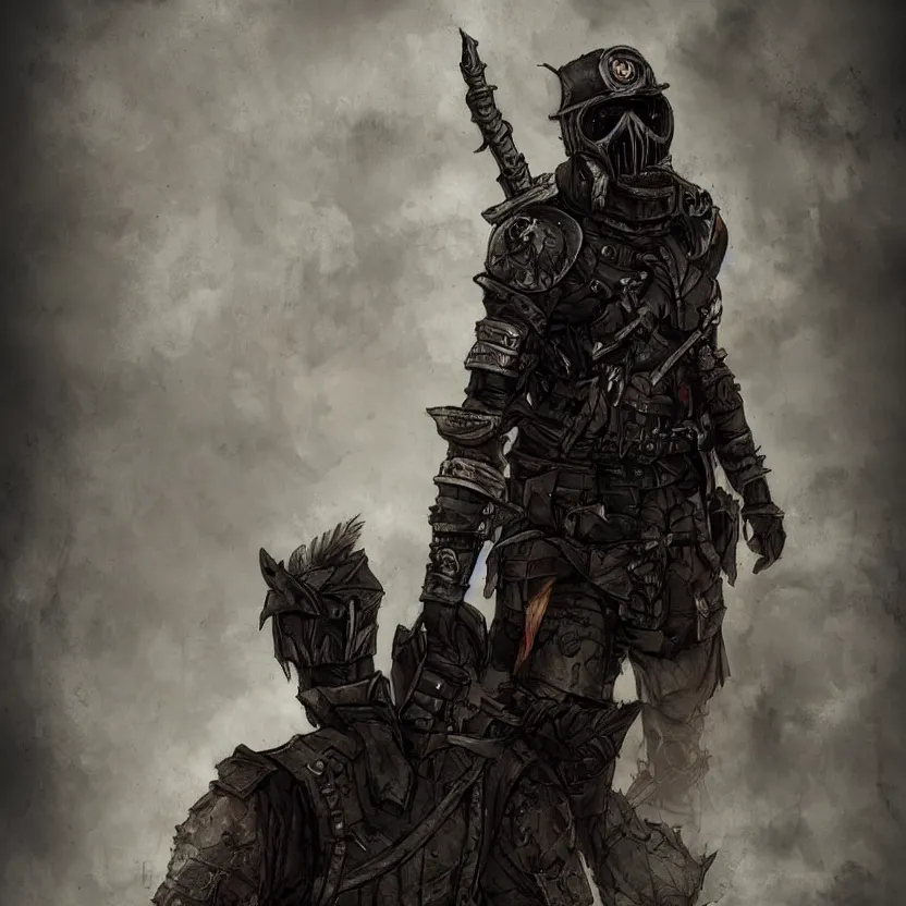 Image similar to a post-apocalyptic knight in the style of gothicpunk in the style of Demonpunk trending on artstation deviantart Pinterest detailed High Resolution HD 8k