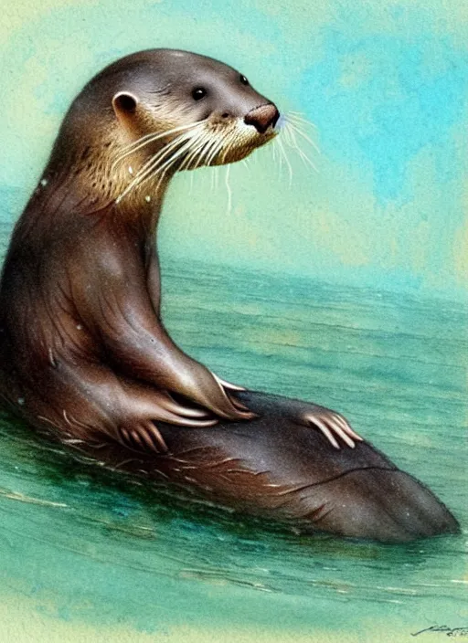 Image similar to an otter swimming, muted colors, by jean - baptiste monge
