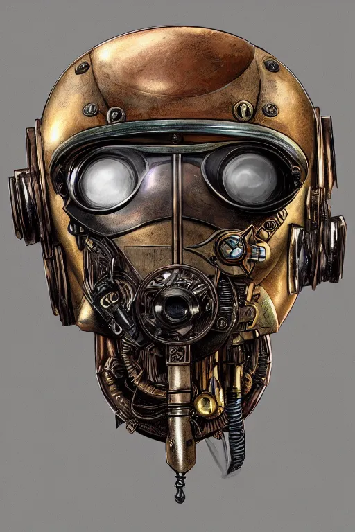 Image similar to steampunk helmet fantasy art mask robot ninja stylized digital illustration sharp focus, elegant intricate digital painting artstation concept art global illumination ray tracing advanced technology chaykin howard and campionpascale and cooke darwyn and davis jack