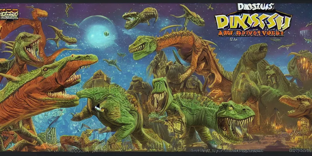 Image similar to top down fantasy roll - playing game from 1 9 8 7, dinosaurs in space village adventure, in the style of 8 - bit game ultima 4