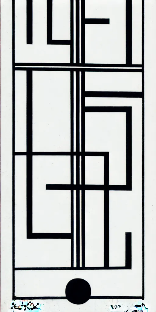 Image similar to minimal geometric tarot card by karl gerstner, black and white monochrome, bordered, centered, in frame, 8 k scan