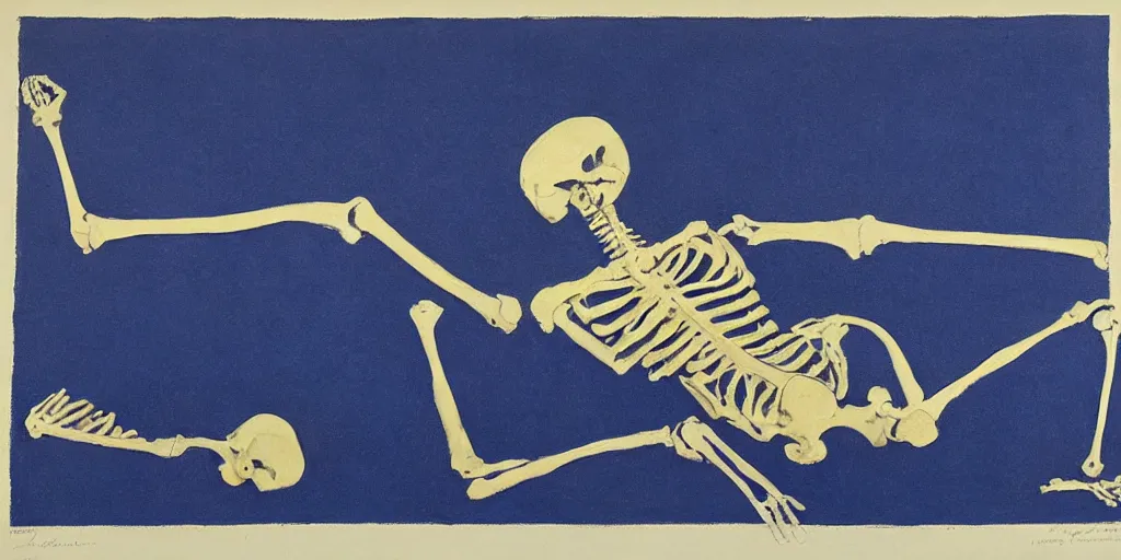 Image similar to Blueprint for a womens skeleton by Josef Albers and yves Klein, oil painting