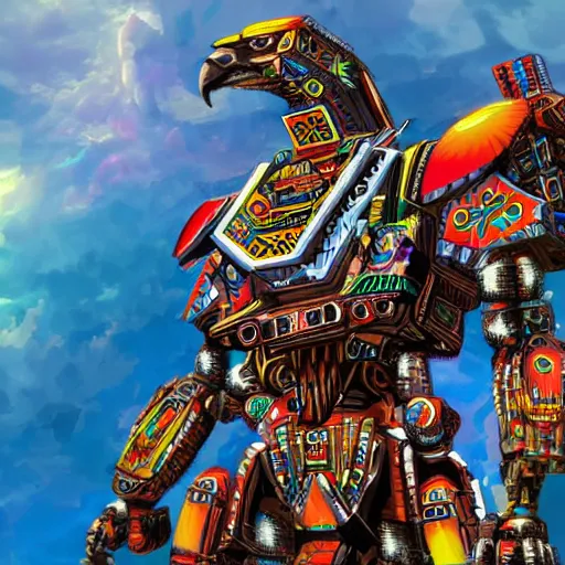 Image similar to Aztec eagle warrior gigantic mech, futuristic ultra-detailed beautiful digital art, bright colors, 4k, 8k, hd