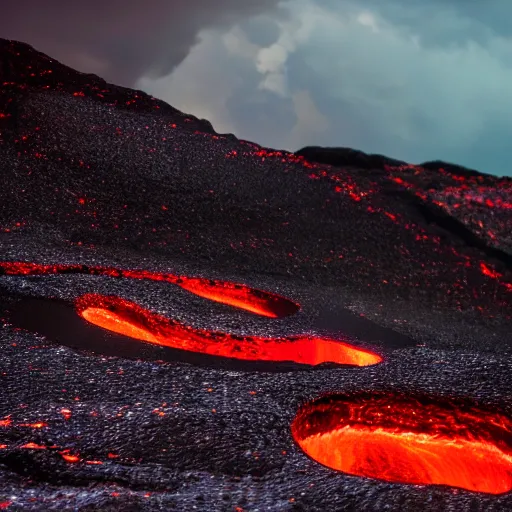 Image similar to lava lightning reflecting off the lens of a high-resolution camera, 8k resolution, Canon EOS C300