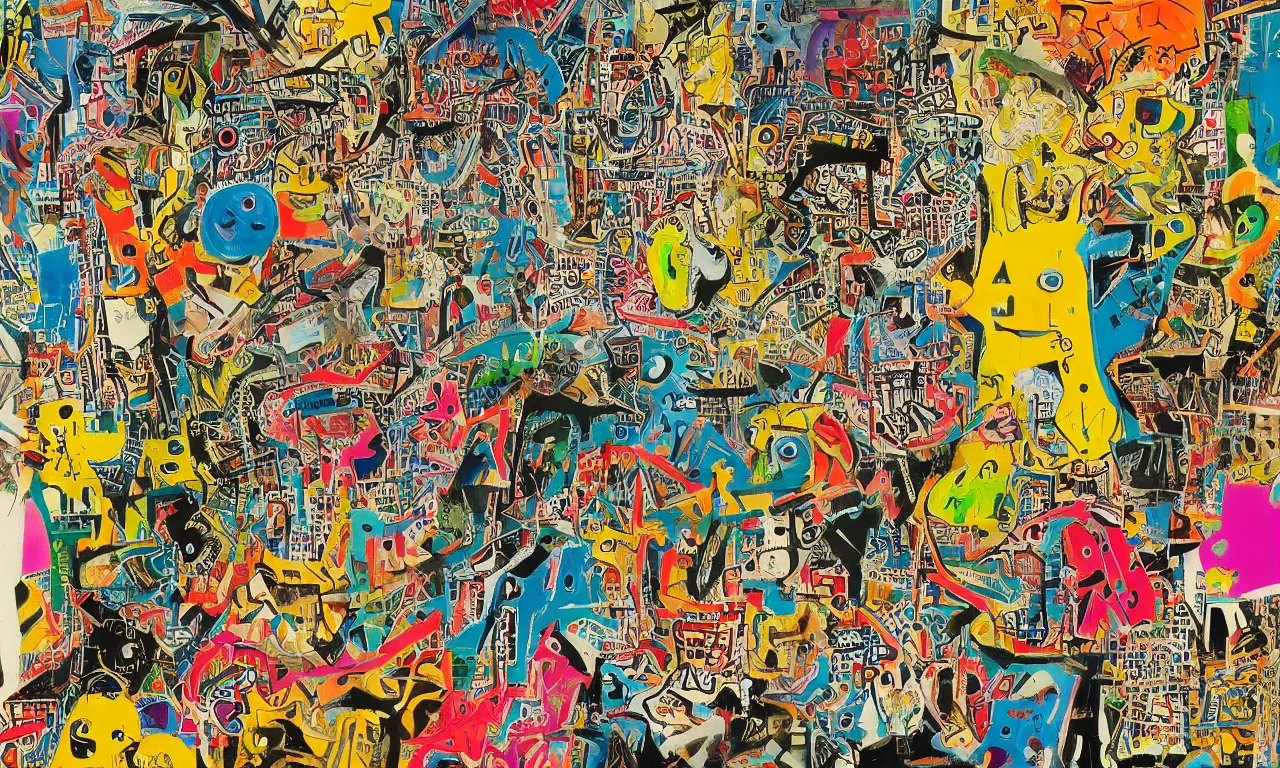 Prompt: an incredibly detailed masterpiece painting of a I SPY puzzle by bosch and lisa frank and basquiat, ornate, beautiful, bold colors, detailed, high resolution, wow!, intricate