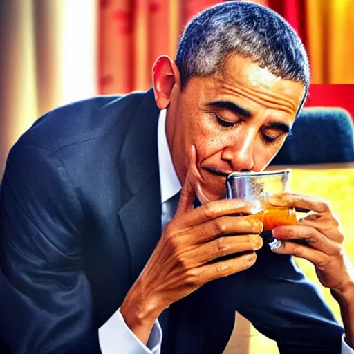 Image similar to “Obama drinking way too much hot sauce, 4k hdr realistic no artifacts”