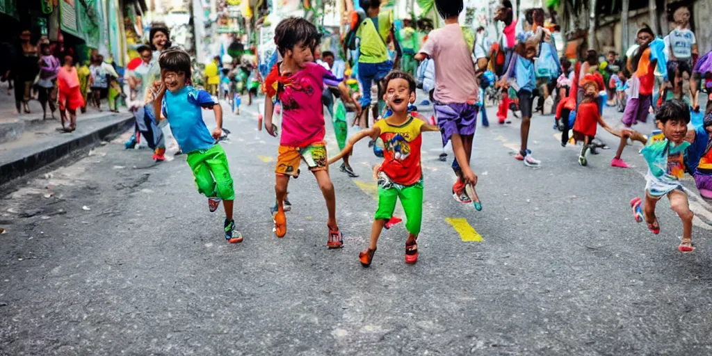 Image similar to A 6-year-old boy's colorful drawing of animals running through the streets of Rio de Janeiro