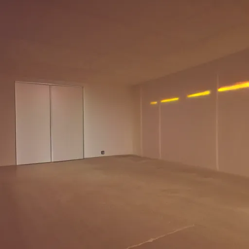 Image similar to view inside an empty room with the only light source being an orange led