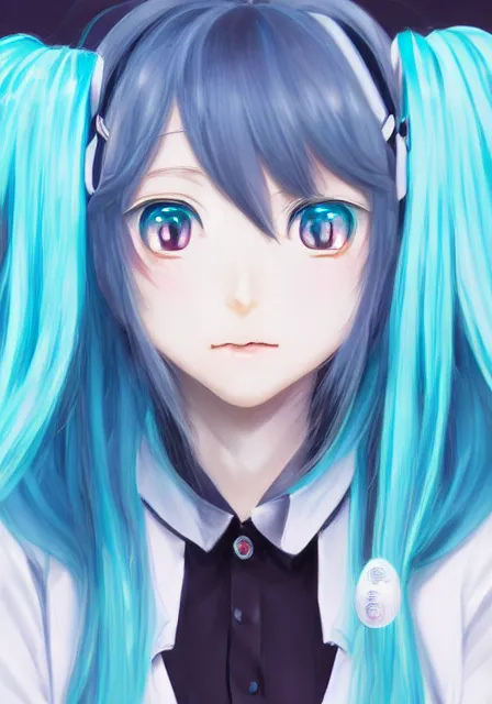 Image similar to A realistic anime portrait of Hatsune Miku, by Yoneyama Mai, highly detailed, illustration, trending on ArtStation, two-dimensional