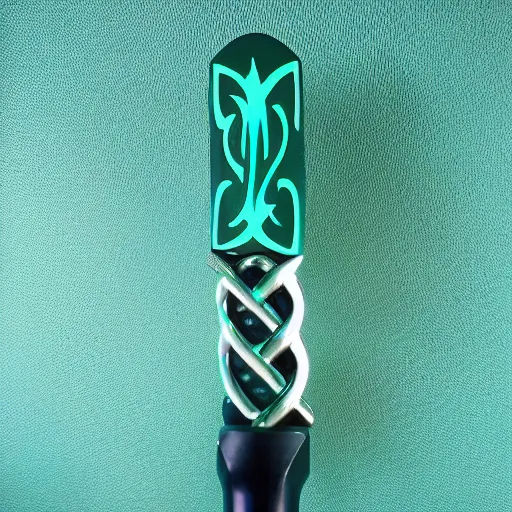 Prompt: teal glowing battleaxe