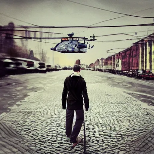 Image similar to instagram photo man in the future of russia, photorealism