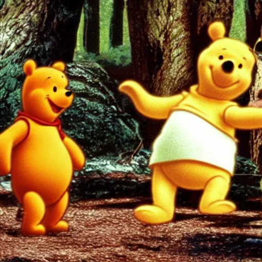 Prompt: A still of Winne the Pooh as Keanu Reeves