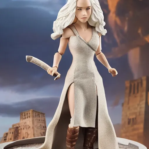 Prompt: daenerys targaryen as a vinyl action figure with no joint articulation, by Hasbro, product photo