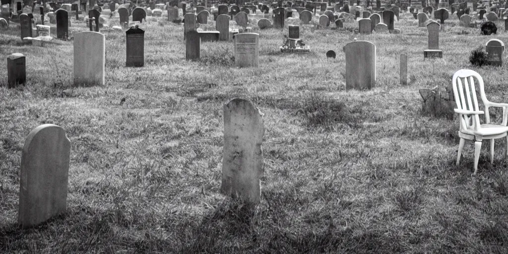 Prompt: a photo of a haunted chair in a cemetery