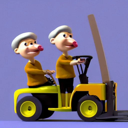 Prompt: grannies operating a fork lift, 8k, claymation, in the style of wallace and gromit, hd, artstation