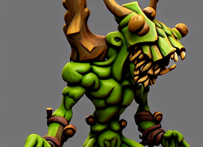 Prompt: wooden treant festeroot snarling head, stylized stl, 3 d render, activision blizzard style, hearthstone style, darksiders art style